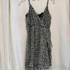 Floral BCBG Wrap Slip Dress - Black with Green /White Floral Print
